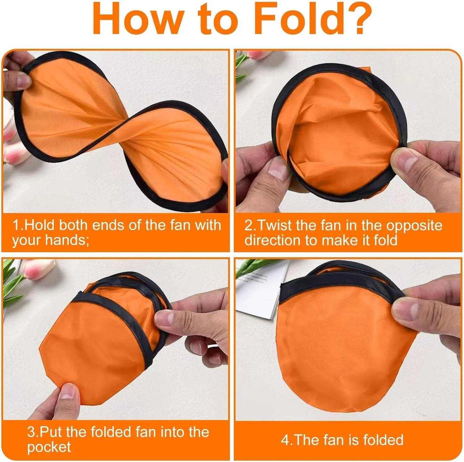 Foldable Flying Disc Fans with Bags, 9.8'' DIY Handheld Black Egde Fabric Folding Fan for Outdoor Game Activities Birthday Party Favors Gifts, 14 Colors