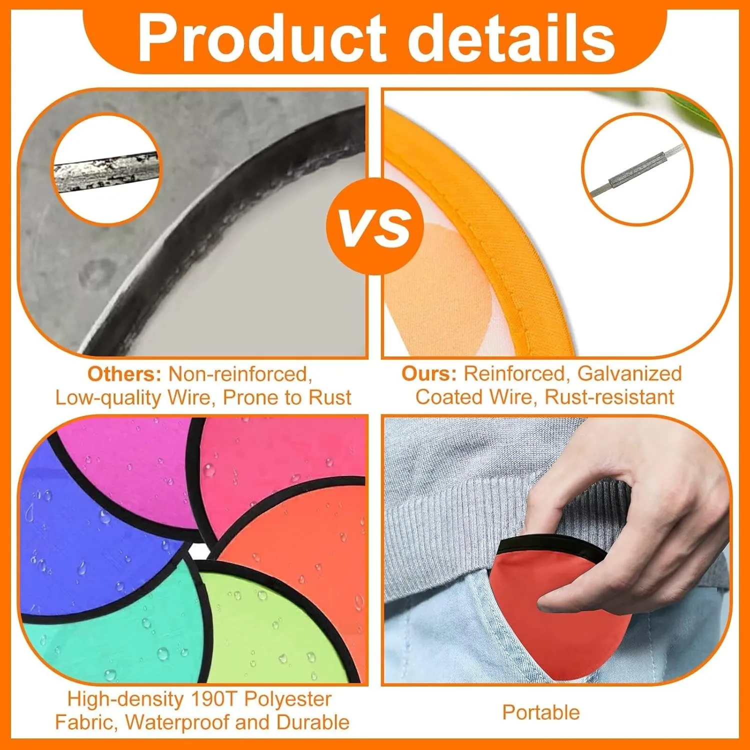 Foldable Flying Disc Fans with Bags, 9.8'' DIY Handheld Black Egde Fabric Folding Fan for Outdoor Game Activities Birthday Party Favors Gifts, 14 Colors