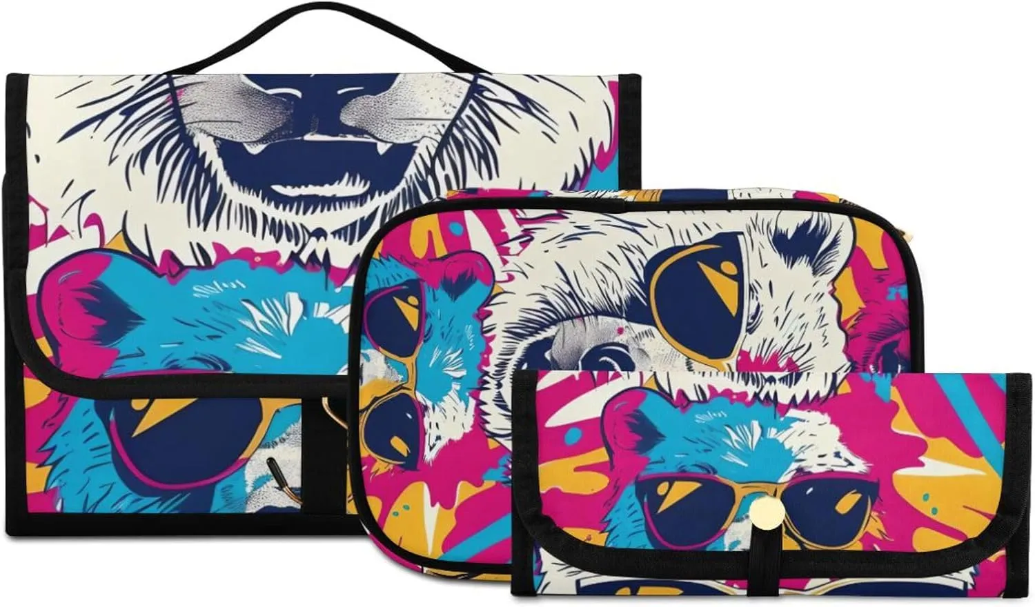 Foldable Hanging Travel Toiletry Organizer Set 3-Piece with Cosmetic Bag & Brush Holder - Bear (3)