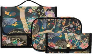 Foldable Hanging Travel Toiletry Organizer Set 3-Piece with Cosmetic Bag & Brush Holder - Butterfly (6)