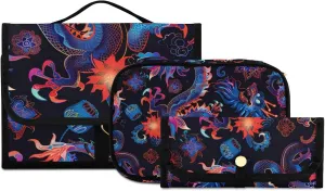 Foldable Hanging Travel Toiletry Organizer Set 3-Piece with Cosmetic Bag & Brush Holder - Chinese Dragon (4)