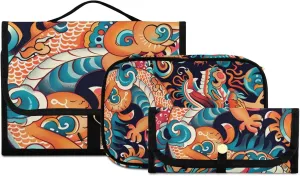 Foldable Hanging Travel Toiletry Organizer Set 3-Piece with Cosmetic Bag & Brush Holder - Chinese Dragon (6)