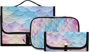 Foldable Hanging Travel Toiletry Organizer Set 3-Piece with Cosmetic Bag & Brush Holder - Colorful Dragon Scales (4)