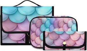 Foldable Hanging Travel Toiletry Organizer Set 3-Piece with Cosmetic Bag & Brush Holder - Colorful Dragon Scales (7)