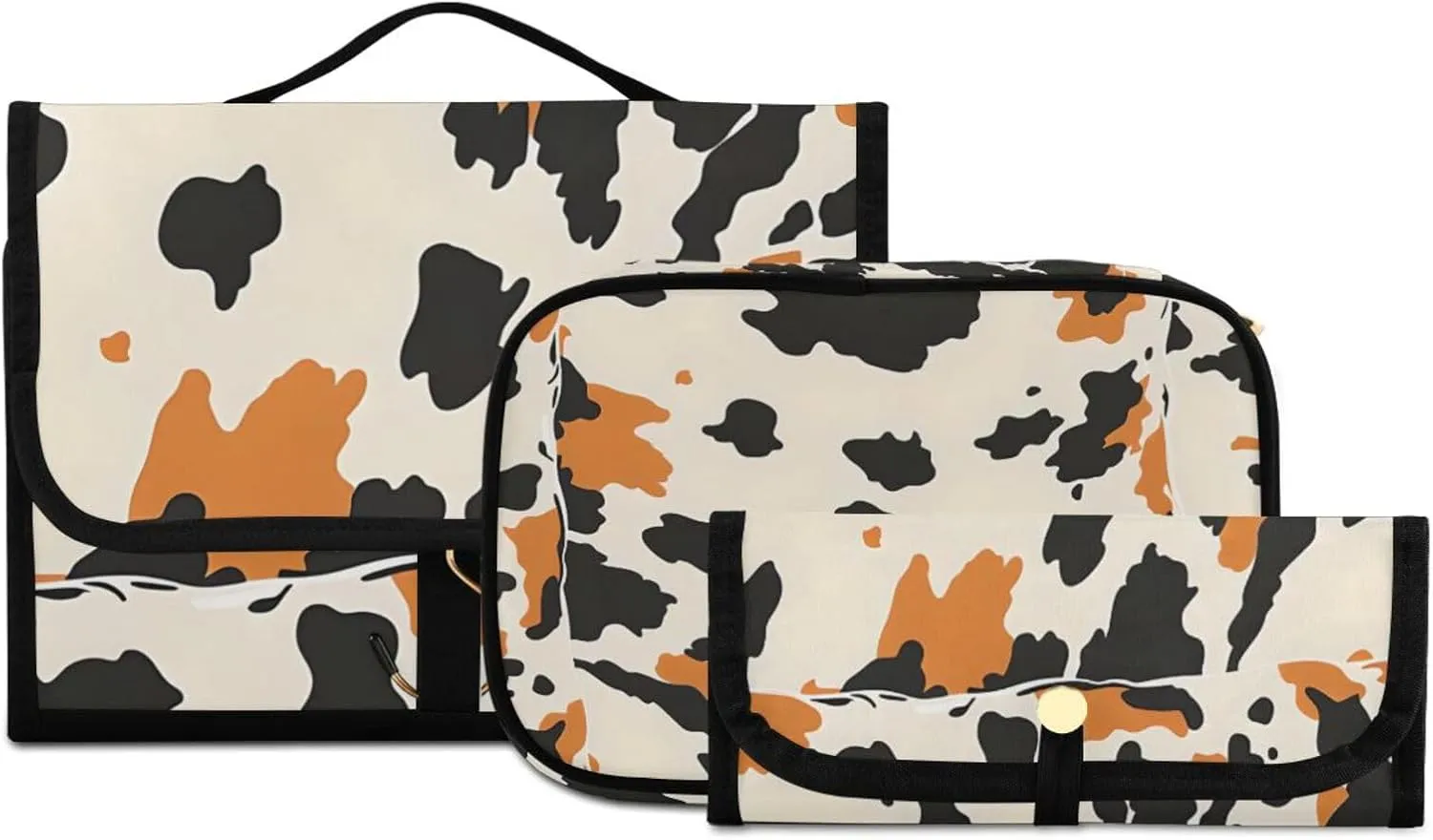 Foldable Hanging Travel Toiletry Organizer Set 3-Piece with Cosmetic Bag & Brush Holder - Cow (29)