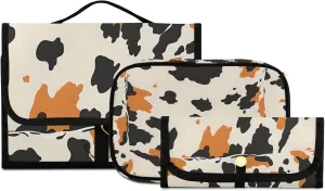 Foldable Hanging Travel Toiletry Organizer Set 3-Piece with Cosmetic Bag & Brush Holder - Cow (29)