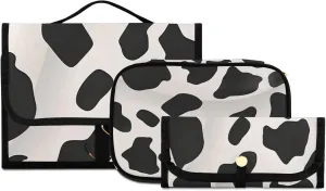Foldable Hanging Travel Toiletry Organizer Set 3-Piece with Cosmetic Bag & Brush Holder - Cow (38)