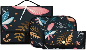Foldable Hanging Travel Toiletry Organizer Set 3-Piece with Cosmetic Bag & Brush Holder - Cute Dragonfly (3)