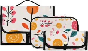 Foldable Hanging Travel Toiletry Organizer Set 3-Piece with Cosmetic Bag & Brush Holder - Cute Illustration Rose