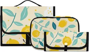 Foldable Hanging Travel Toiletry Organizer Set 3-Piece with Cosmetic Bag & Brush Holder - Cute Lemon (3)