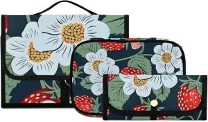 Foldable Hanging Travel Toiletry Organizer Set 3-Piece with Cosmetic Bag & Brush Holder - Cute Strawberry (4)