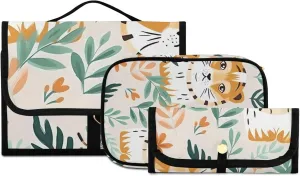 Foldable Hanging Travel Toiletry Organizer Set 3-Piece with Cosmetic Bag & Brush Holder - Cute Tiger (9)