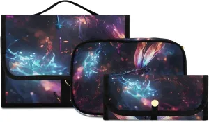 Foldable Hanging Travel Toiletry Organizer Set 3-Piece with Cosmetic Bag & Brush Holder - Dragonfly (13)