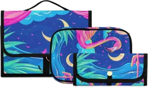Foldable Hanging Travel Toiletry Organizer Set 3-Piece with Cosmetic Bag & Brush Holder - Flamingo (7)