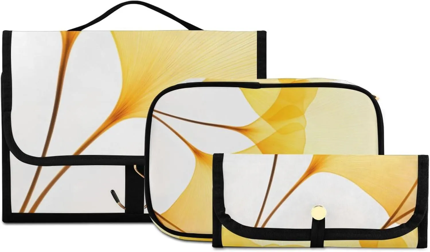 Foldable Hanging Travel Toiletry Organizer Set 3-Piece with Cosmetic Bag & Brush Holder - Flower (31)