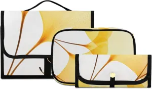 Foldable Hanging Travel Toiletry Organizer Set 3-Piece with Cosmetic Bag & Brush Holder - Flower (31)