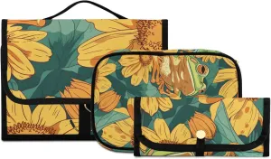 Foldable Hanging Travel Toiletry Organizer Set 3-Piece with Cosmetic Bag & Brush Holder - Frog (10)