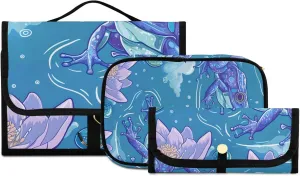 Foldable Hanging Travel Toiletry Organizer Set 3-Piece with Cosmetic Bag & Brush Holder - Frog (4)