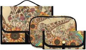 Foldable Hanging Travel Toiletry Organizer Set 3-Piece with Cosmetic Bag & Brush Holder - Giraffe (3)