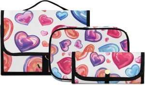 Foldable Hanging Travel Toiletry Organizer Set 3-Piece with Cosmetic Bag & Brush Holder - Heart (6)
