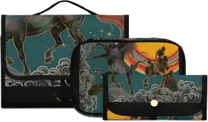 Foldable Hanging Travel Toiletry Organizer Set 3-Piece with Cosmetic Bag & Brush Holder - Horse (5)