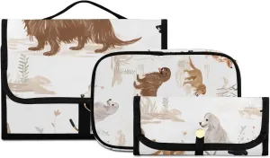 Foldable Hanging Travel Toiletry Organizer Set 3-Piece with Cosmetic Bag & Brush Holder - Illustration Dog (3)