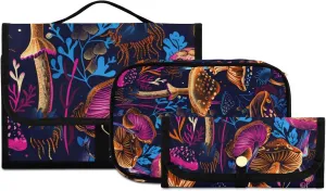 Foldable Hanging Travel Toiletry Organizer Set 3-Piece with Cosmetic Bag & Brush Holder - Mushroom (3)