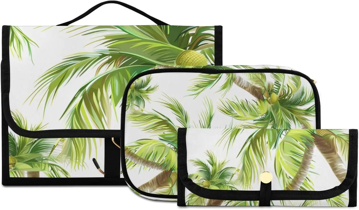 Foldable Hanging Travel Toiletry Organizer Set 3-Piece with Cosmetic Bag & Brush Holder - Palm Tree (4)