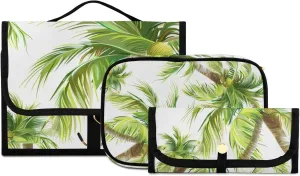 Foldable Hanging Travel Toiletry Organizer Set 3-Piece with Cosmetic Bag & Brush Holder - Palm Tree (4)