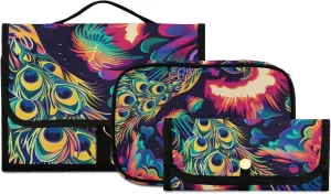 Foldable Hanging Travel Toiletry Organizer Set 3-Piece with Cosmetic Bag & Brush Holder - Peacock (5)