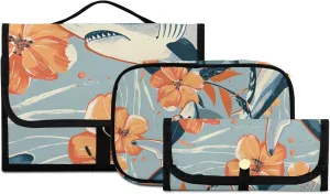 Foldable Hanging Travel Toiletry Organizer Set 3-Piece with Cosmetic Bag & Brush Holder - Shark (4)