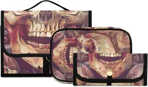 Foldable Hanging Travel Toiletry Organizer Set 3-Piece with Cosmetic Bag & Brush Holder - Skull (6)