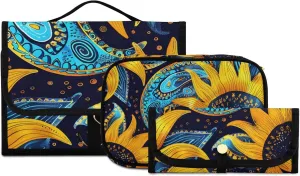 Foldable Hanging Travel Toiletry Organizer Set 3-Piece with Cosmetic Bag & Brush Holder - Sunflower (25)