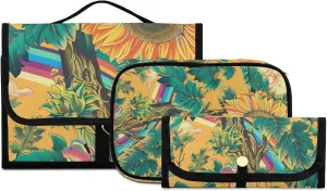 Foldable Hanging Travel Toiletry Organizer Set 3-Piece with Cosmetic Bag & Brush Holder - Sunflower (2)