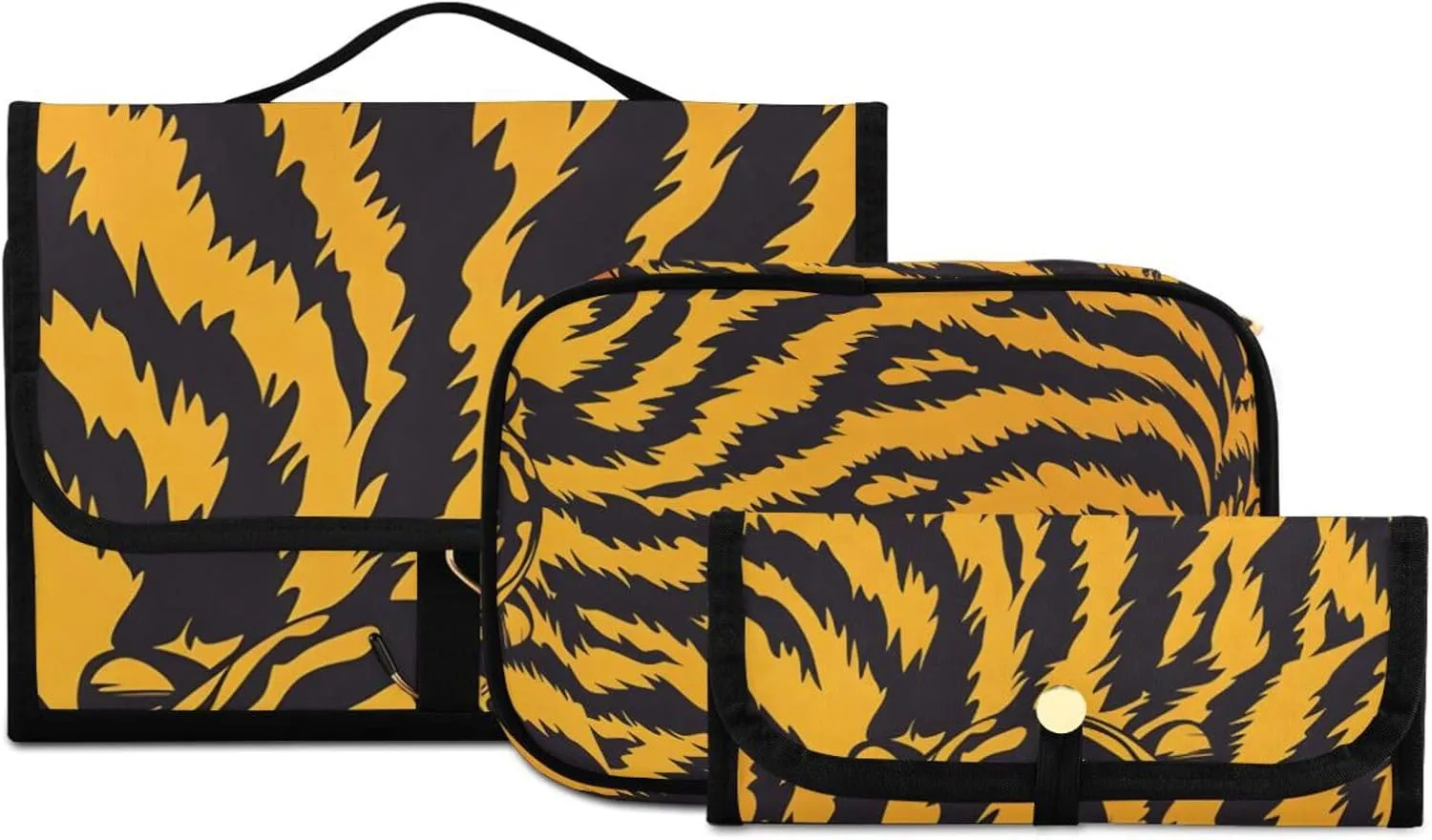 Foldable Hanging Travel Toiletry Organizer Set 3-Piece with Cosmetic Bag & Brush Holder - Tiger (19)