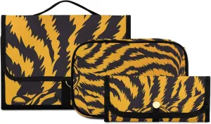 Foldable Hanging Travel Toiletry Organizer Set 3-Piece with Cosmetic Bag & Brush Holder - Tiger (19)