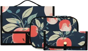 Foldable Hanging Travel Toiletry Organizer Set 3-Piece with Cosmetic Bag & Brush Holder - Watercolor Apple (5)