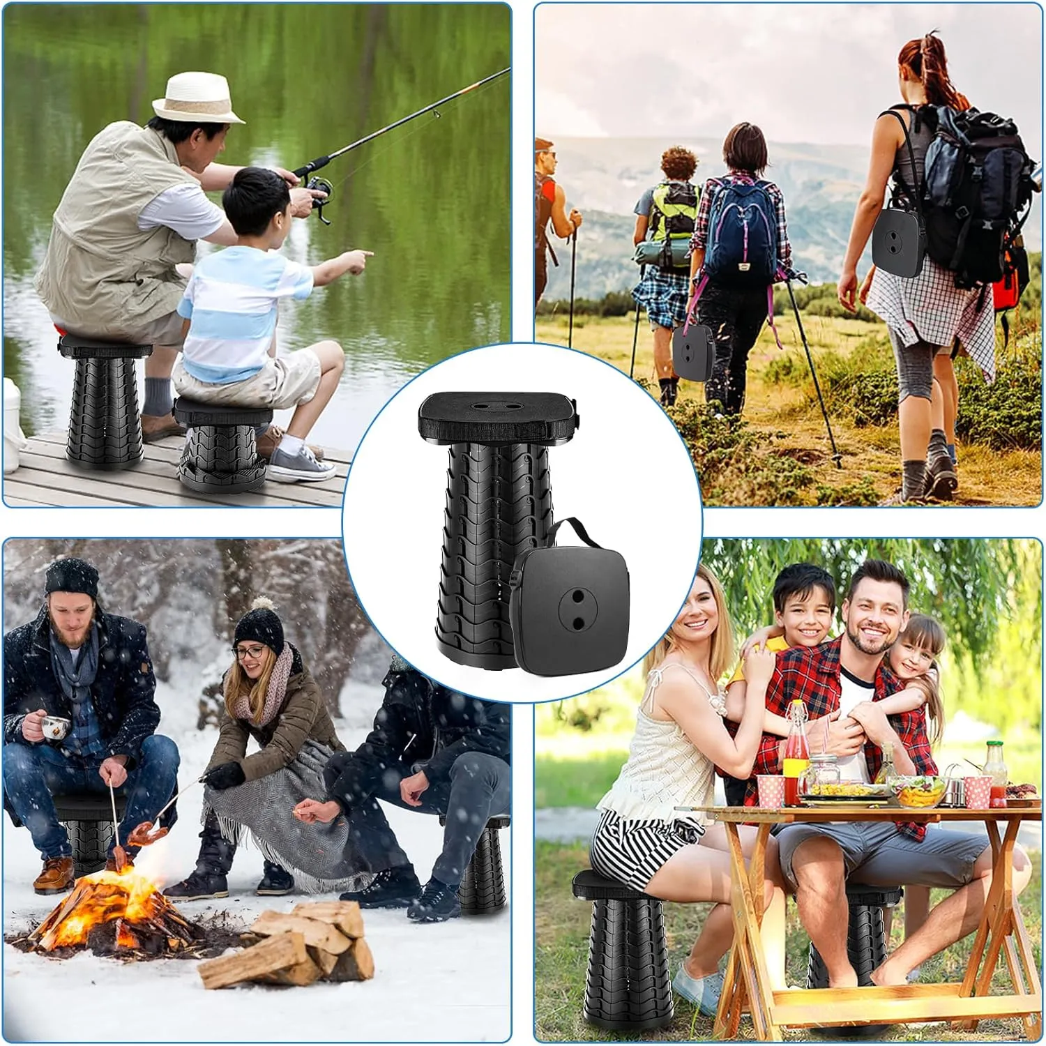 Folding Camping Stool,Square Collapsible Portable Stool,Collapsible Stool Folding Stool Telescoping Stool for Fishing Hiking BBQ,Sturdy Lightweight Telescoping Foldable Stool,Max Load 485lb