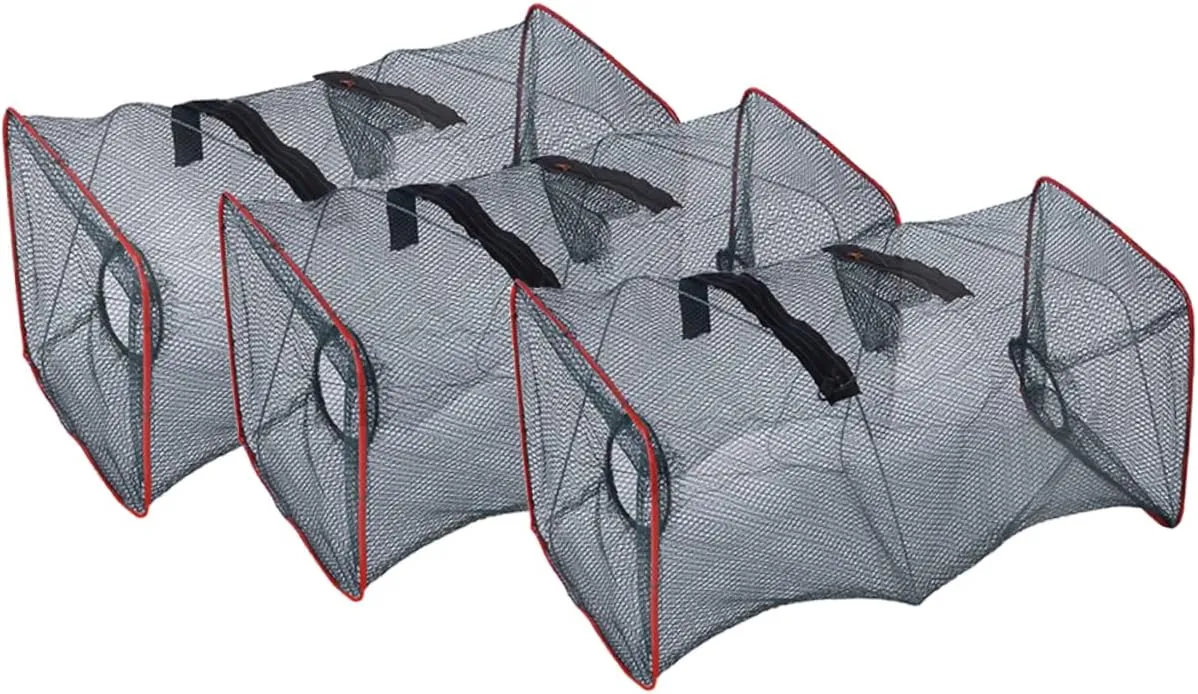 Folding Fish Net Set 3pcs Lobster Net Collapsible Minnow Trap Easy to Carry Store Random Color