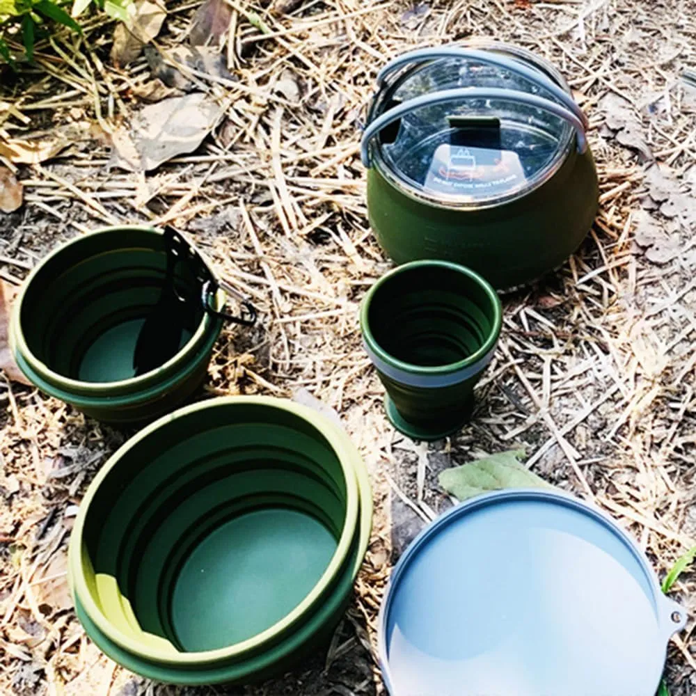 Folding Pot Set Portable Cooking Set Collapsible Cookware Set Outdoor Camping Cookware Set Compact