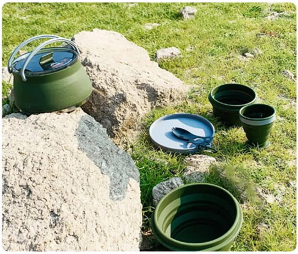 Folding Pot Set Portable Cooking Set Collapsible Cookware Set Outdoor Camping Cookware Set Compact