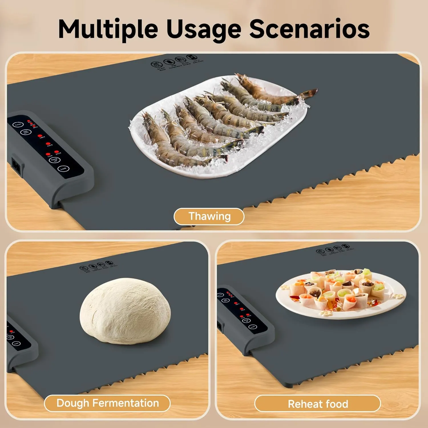 Food Warming Mat- Foldable Warming Mat for Food with Adjustable Temperature Control Time Moders Locking Function Electric Warming Tray for Parties,Home,Travel,Buffet Dark Grey