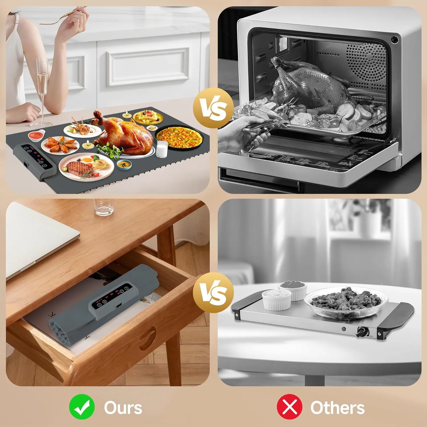 Food Warming Mat- Foldable Warming Mat for Food with Adjustable Temperature Control Time Moders Locking Function Electric Warming Tray for Parties,Home,Travel,Buffet Dark Grey