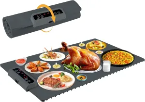 Food Warming Mat- Foldable Warming Mat for Food with Adjustable Temperature Control Time Moders Locking Function Electric Warming Tray for Parties,Home,Travel,Buffet Dark Grey