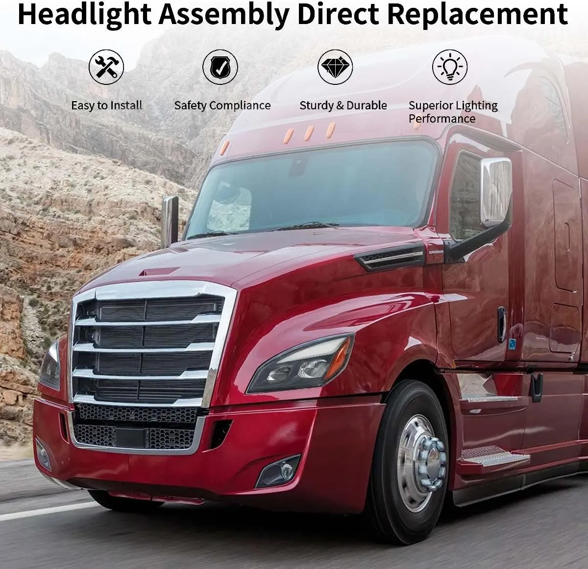 Freightliner Headlights for Cascadia Freightliner Cascadia 2018-2024,Replacement Headlamp DOT and SAE Approved (Black, Left)