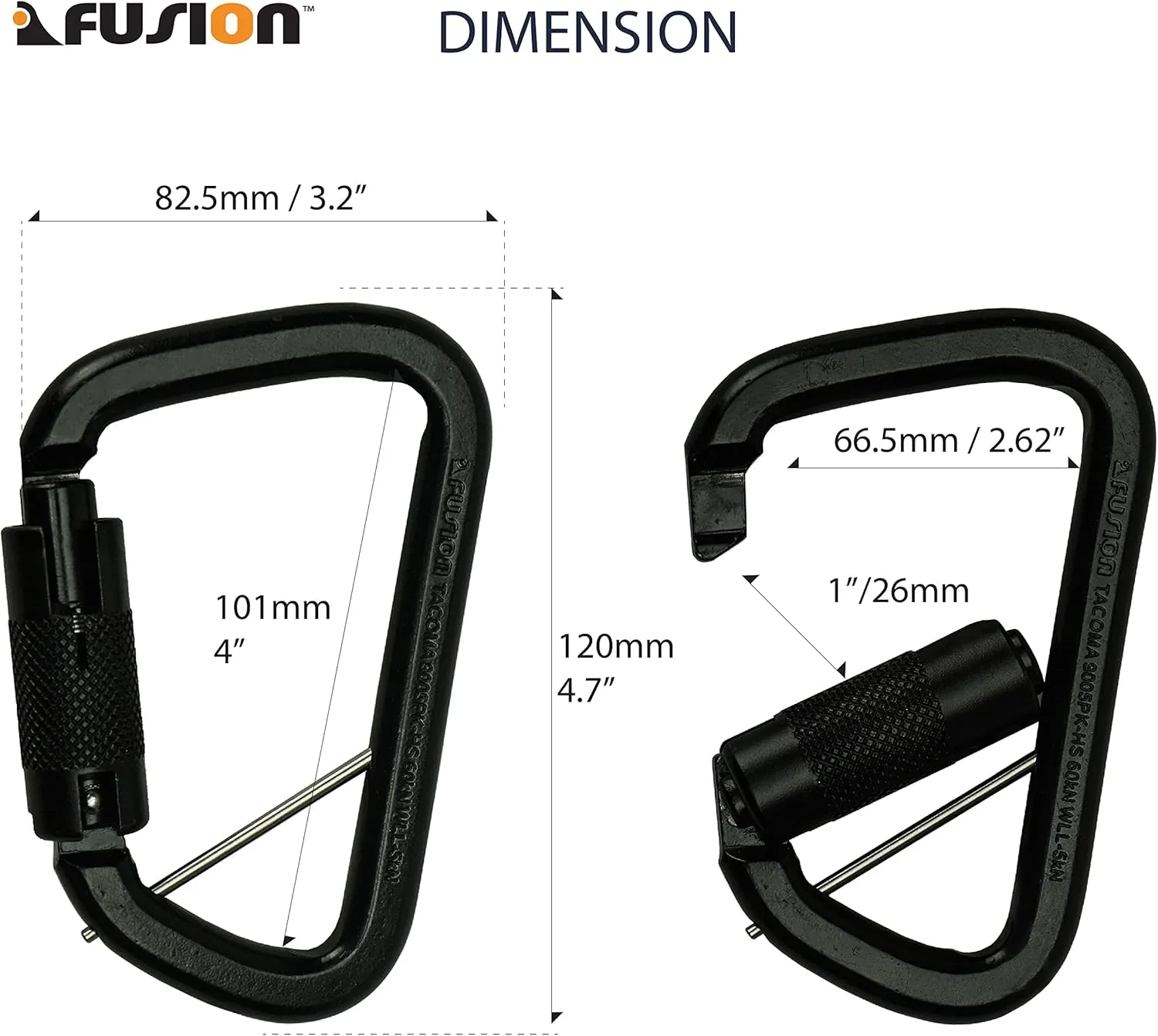 Fusion Climb Tacoma Steel High Strength Auto Lock Modified D-Shaped Steel Carabiner, Steel Clip