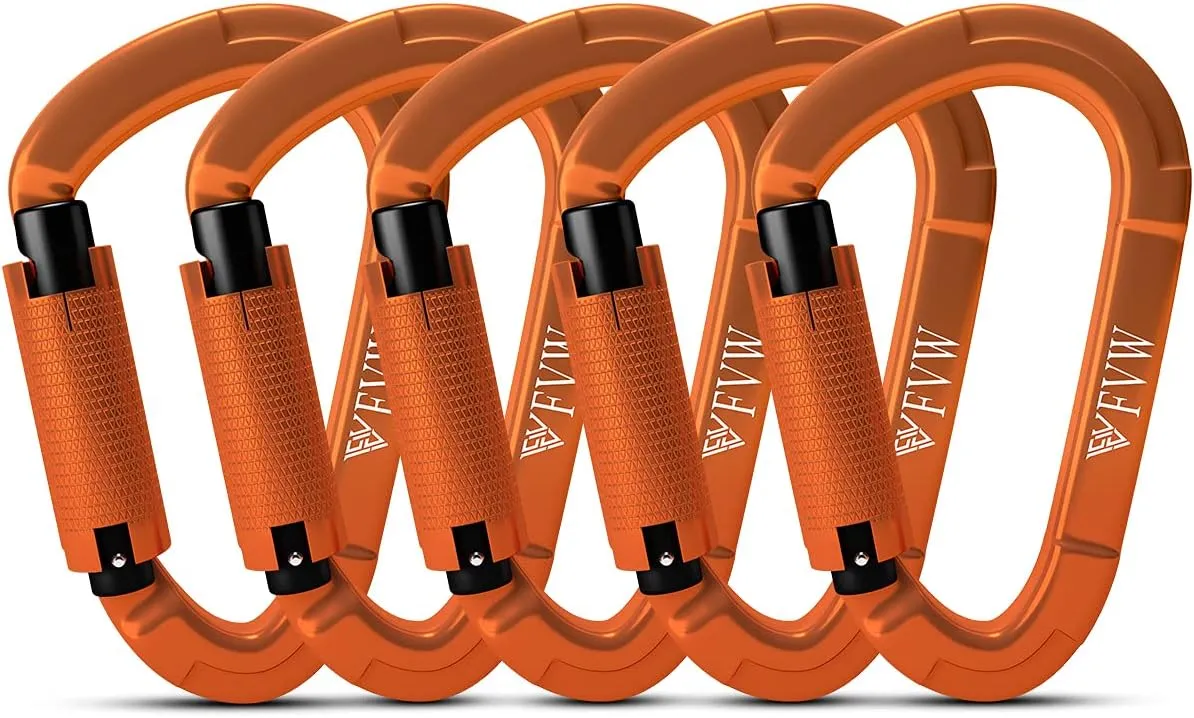 FVW Auto Locking Rock Climbing Carabiner Clips,Professional 25KN (5620 lbs) Heavy Duty Caribeaners for Rappelling Swing Rescue & Gym etc, Large D-Shaped Carabiners