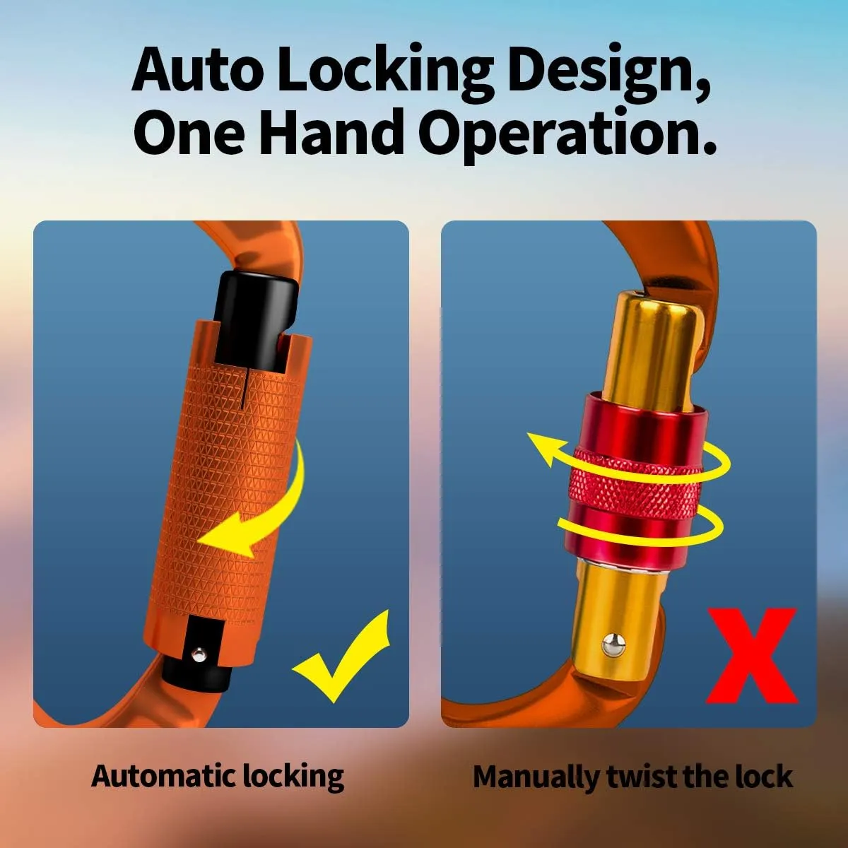FVW Auto Locking Rock Climbing Carabiner Clips,Professional 25KN (5620 lbs) Heavy Duty Caribeaners for Rappelling Swing Rescue & Gym etc, Large D-Shaped Carabiners