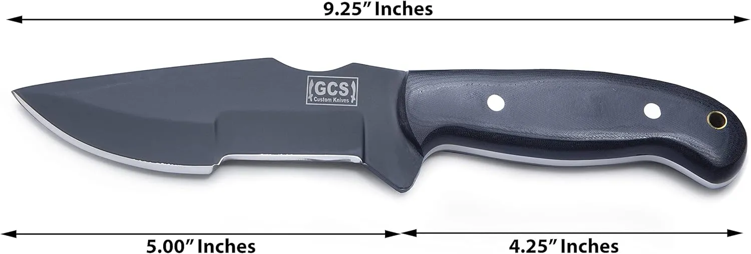 GCS Handmade Fixed Blade Hunting Knife with D2 steel Steel Blade and Micarta Handle for Hunting Camping and EDC with Leather Sheath-GCS 304 Black