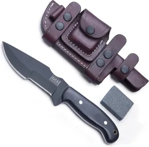 GCS Handmade Fixed Blade Hunting Knife with D2 steel Steel Blade and Micarta Handle for Hunting Camping and EDC with Leather Sheath-GCS 304 Black